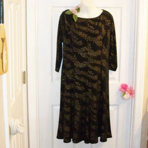 ANNE KLEIN  Sz 14 Draped Back Dress Black w/ Gold Studs